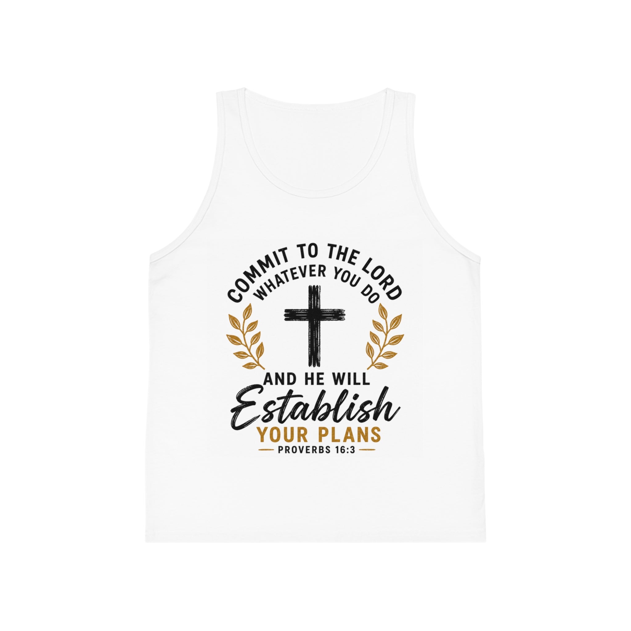 Kids Faith Tank Top - "Commit to the Lord" Proverbs 16:3 Cross Design