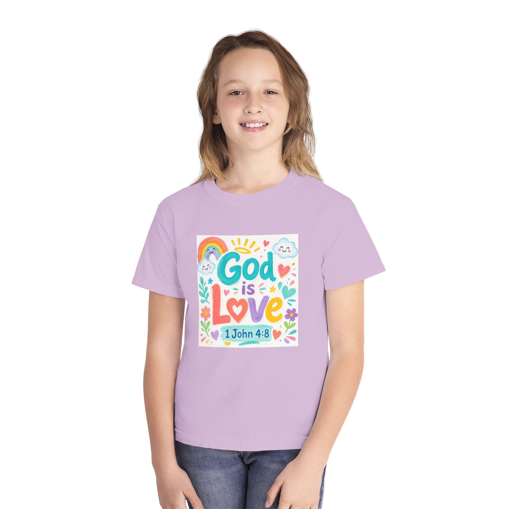 Youth Tee — "God Is Love" Kids Christian T-Shirt (1 John 4:8)