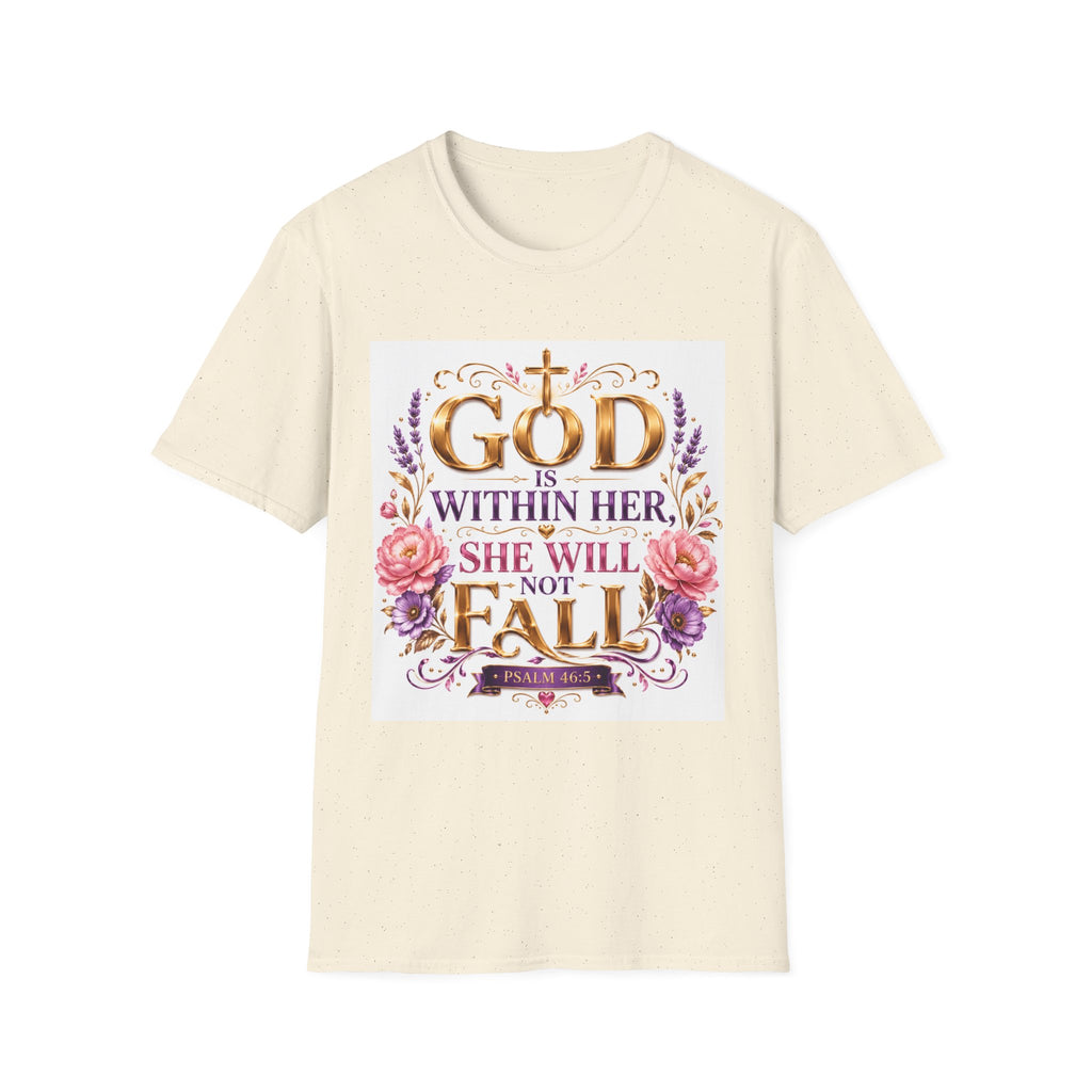 Faithful Floral T‑Shirt — "God Is Within Her, She Will Not Fall" Inspirational Christian Tee