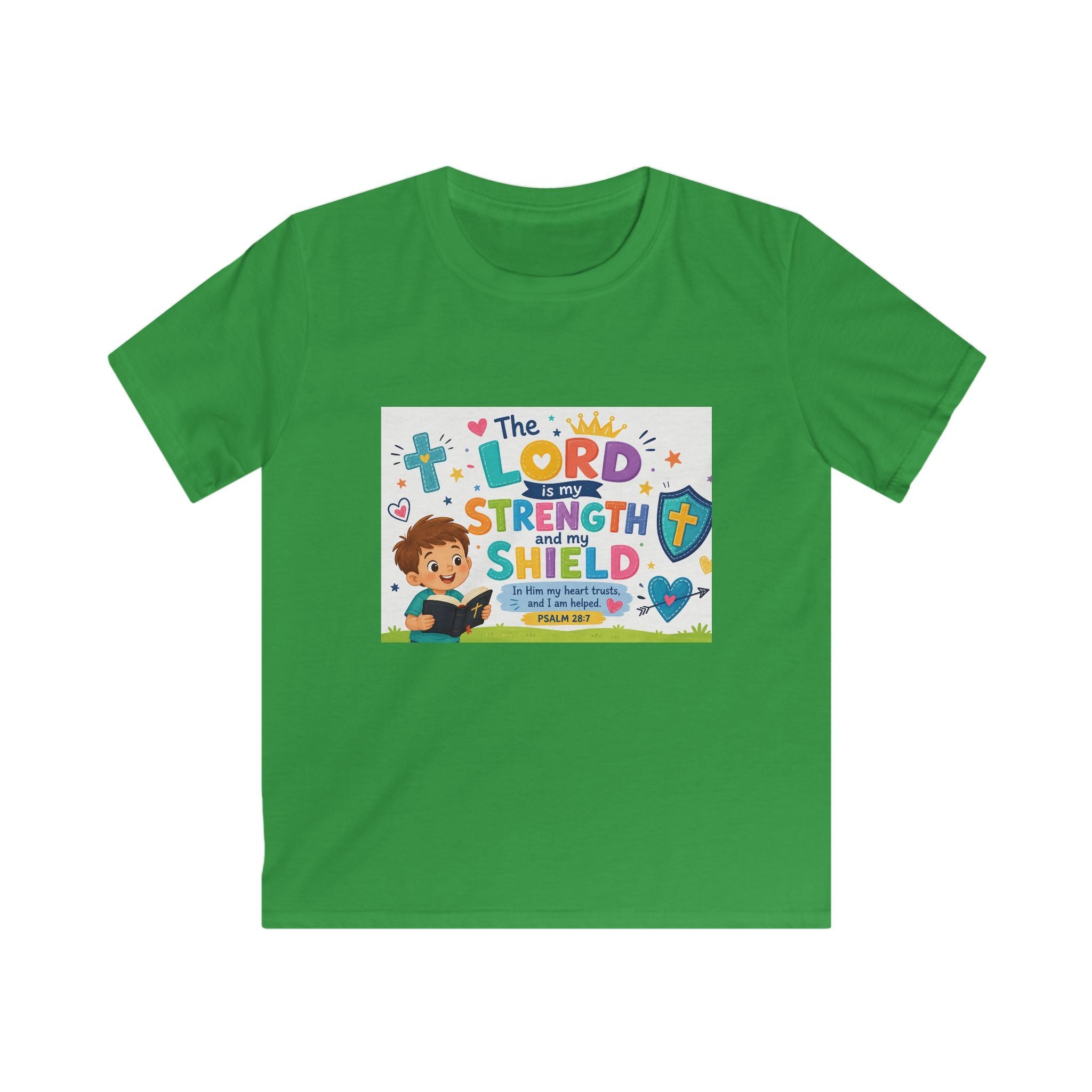 Kids Tee — "The LORD is My Strength and Shield" Christian Bible Verse Shirt