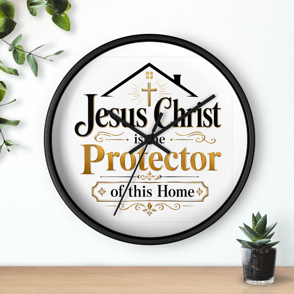 Jesus Christ Protector of This Home Wall Clock — Christian Home Décor