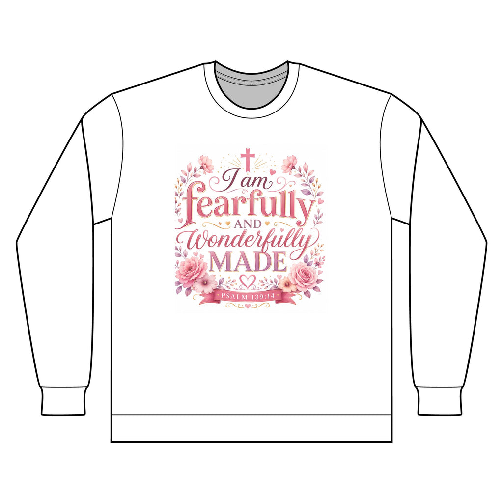 I Am Fearfully and Wonderfully Made Long Sleeve Tee — Floral Christian Inspirational Shirt