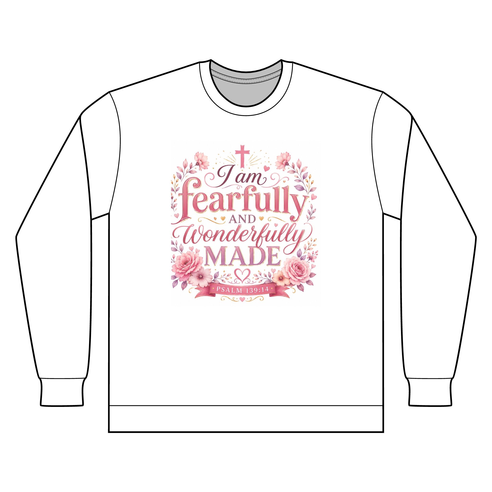 I Am Fearfully and Wonderfully Made Long Sleeve Tee — Floral Christian Inspirational Shirt