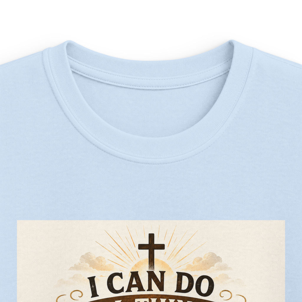 Kids Christian Tee — “I Can Do All Things Through Christ” Bible Verse Shirt