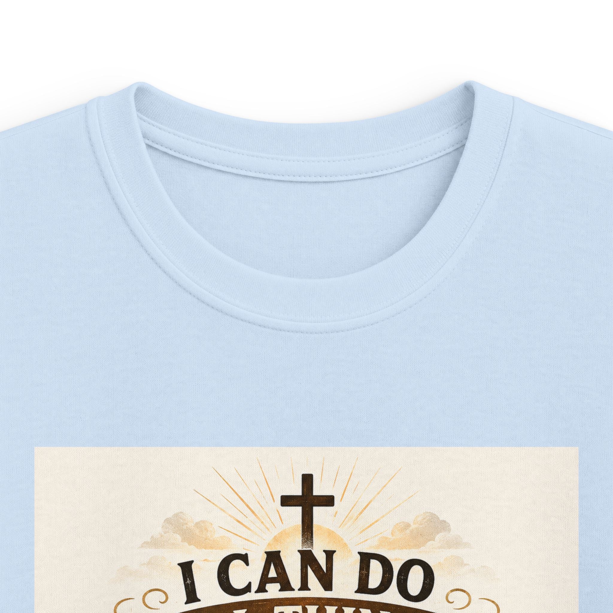 Kids Christian Tee — “I Can Do All Things Through Christ” Bible Verse Shirt