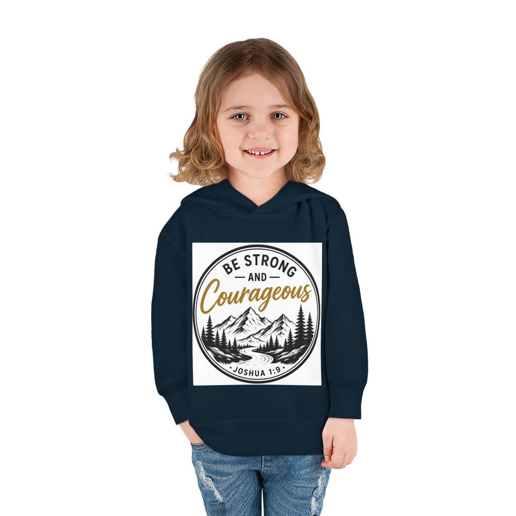 Be Strong and Courageous Toddler Hoodie — Joshua 1:9 Mountain Faith Pullover