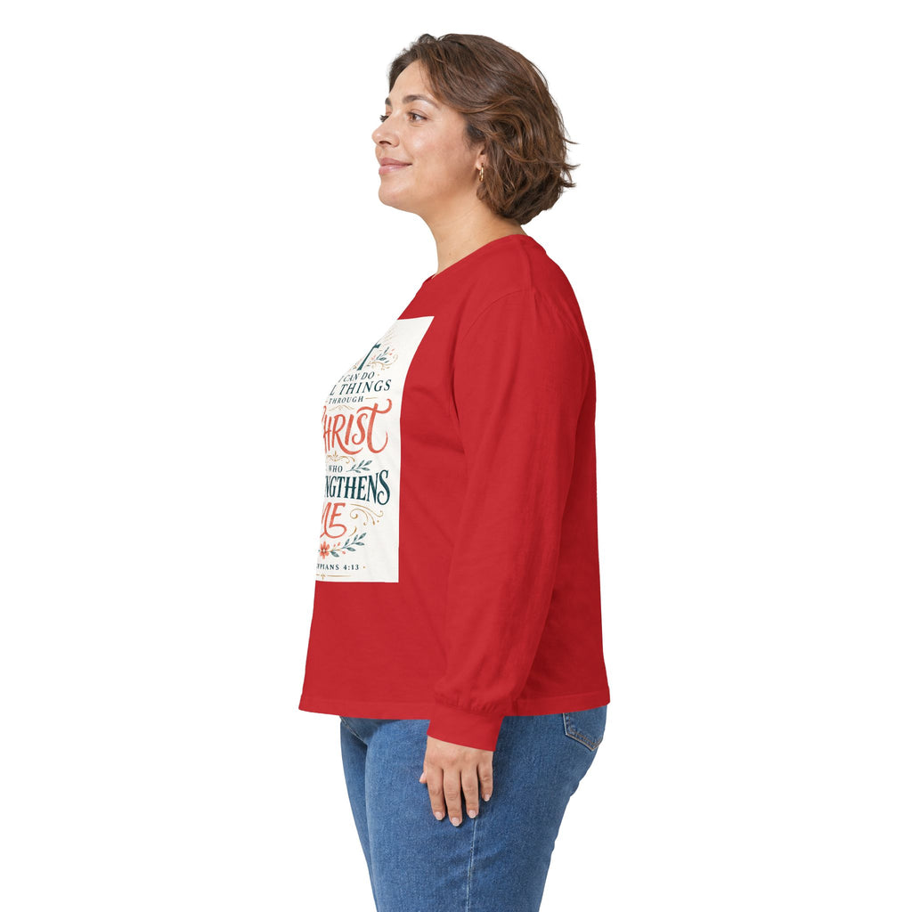 Christian Faith Long Sleeve Tee — "I Can Do All Things Through Christ" Inspirational Shirt