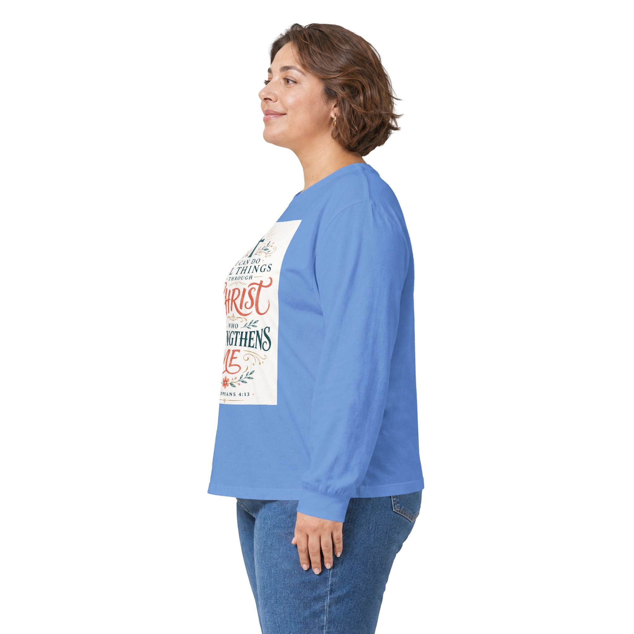 Christian Faith Long Sleeve Tee — "I Can Do All Things Through Christ" Inspirational Shirt