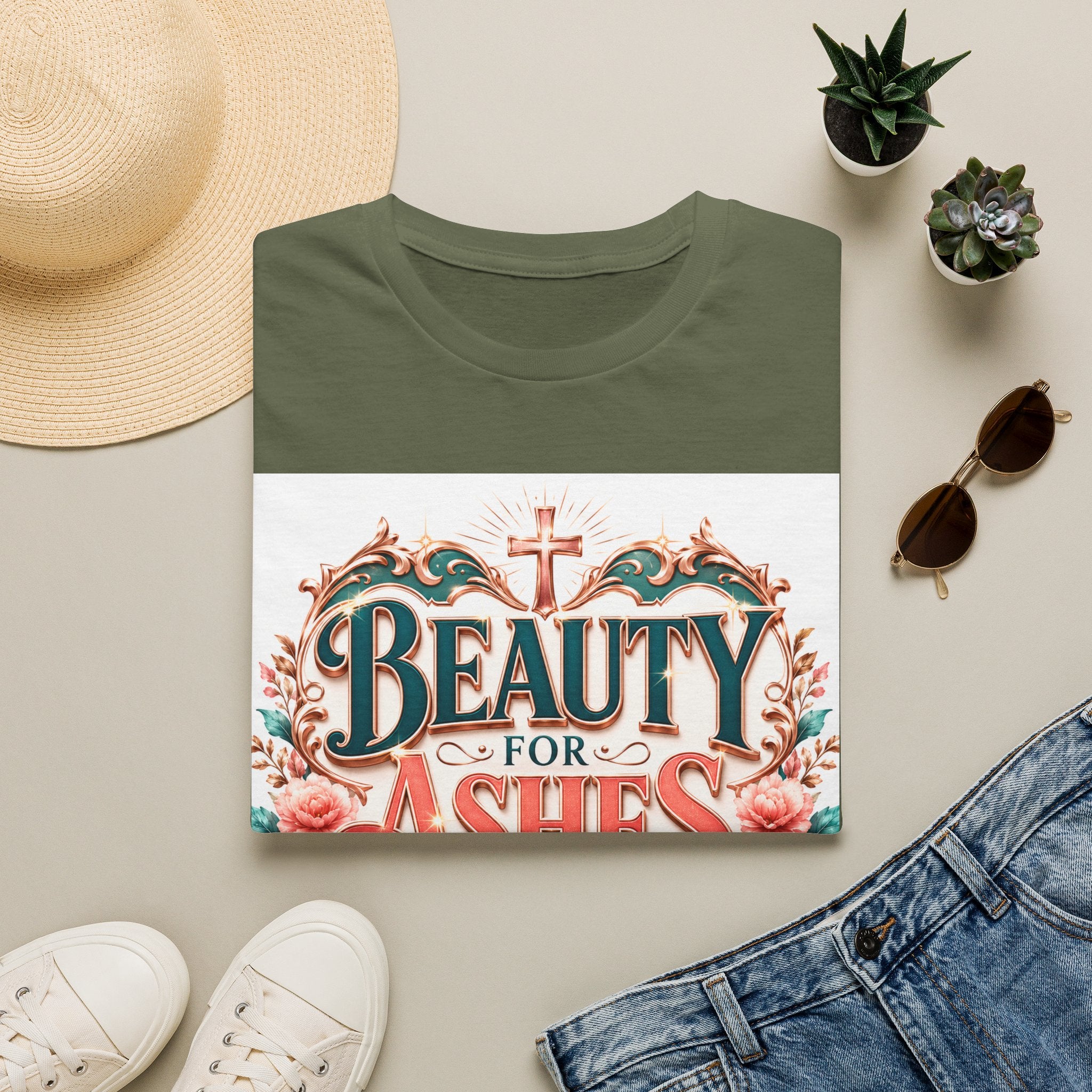 Beauty for Ashes T-Shirt — Christian Faith Floral Tee (Joy for Mourning)