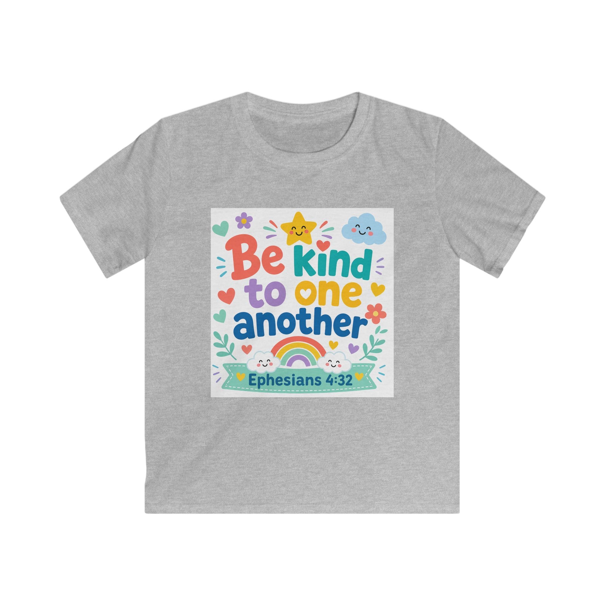 Kids Tee — “Be Kind to One Another” Ephesians 4:32 Christian Rainbow Shirt