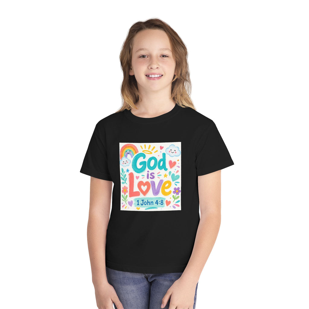 Youth Tee — "God Is Love" Kids Christian T-Shirt (1 John 4:8)
