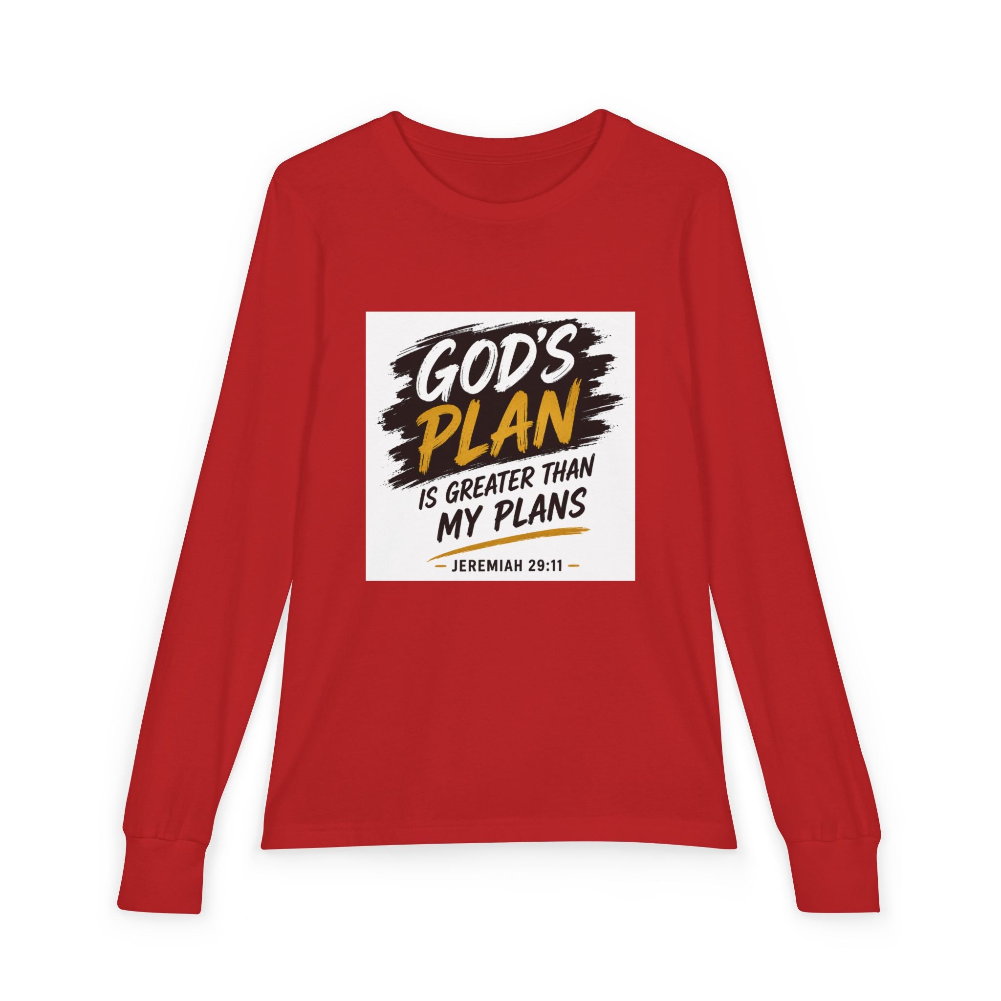God's Plan Youth Long Sleeve Tee — "God's Plan Is Greater Than My Plans" Christian Kids Shirt