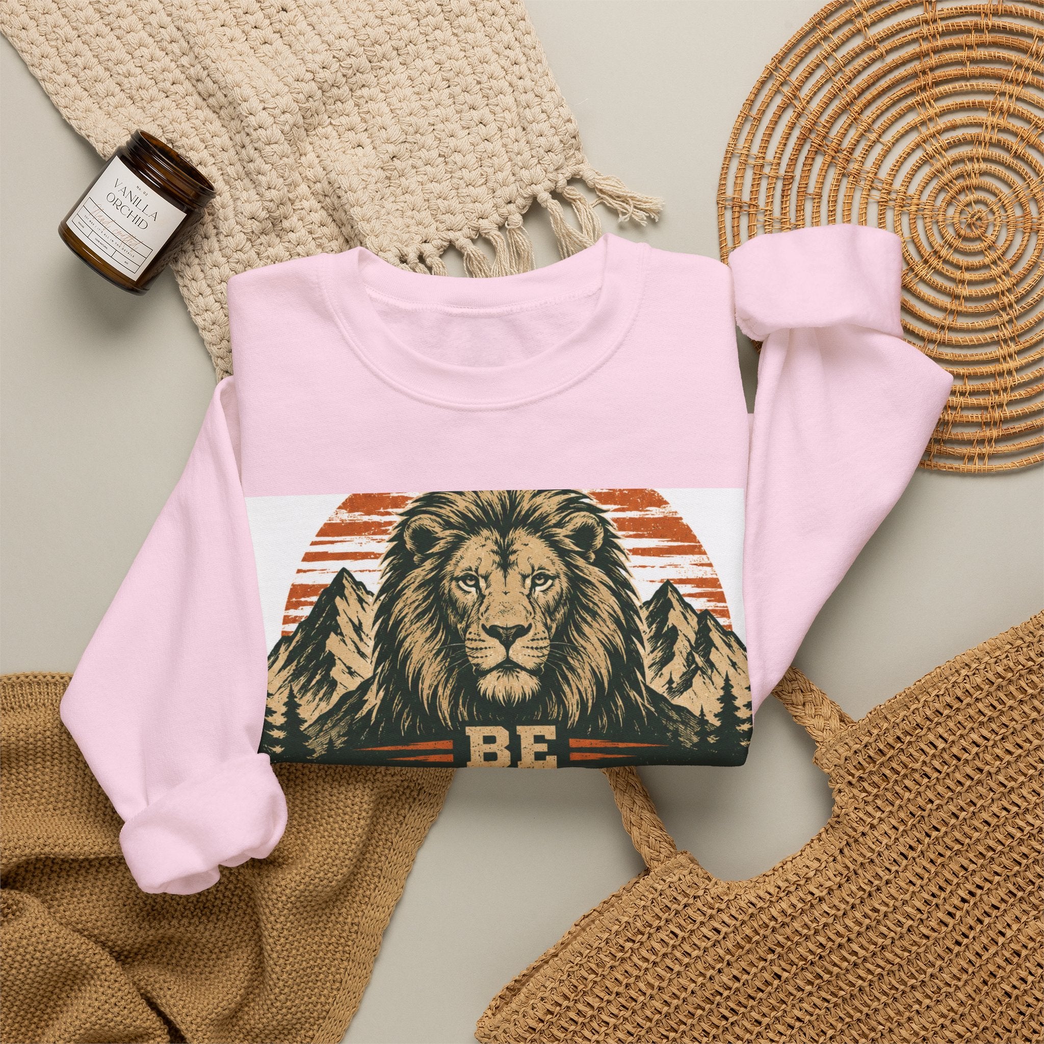 Be Strong and Courageous Crewneck Sweatshirt – Joshua 1:9 Lion Graphic