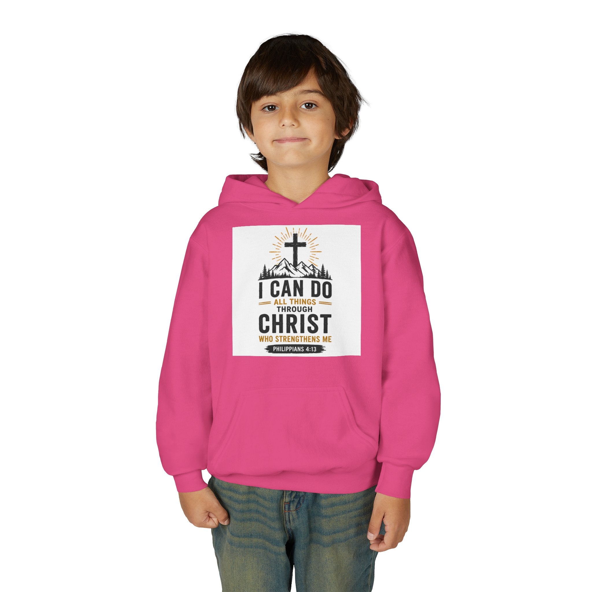 Christian Youth Hoodie - "I Can Do All Things Through Christ" Faith Pullover