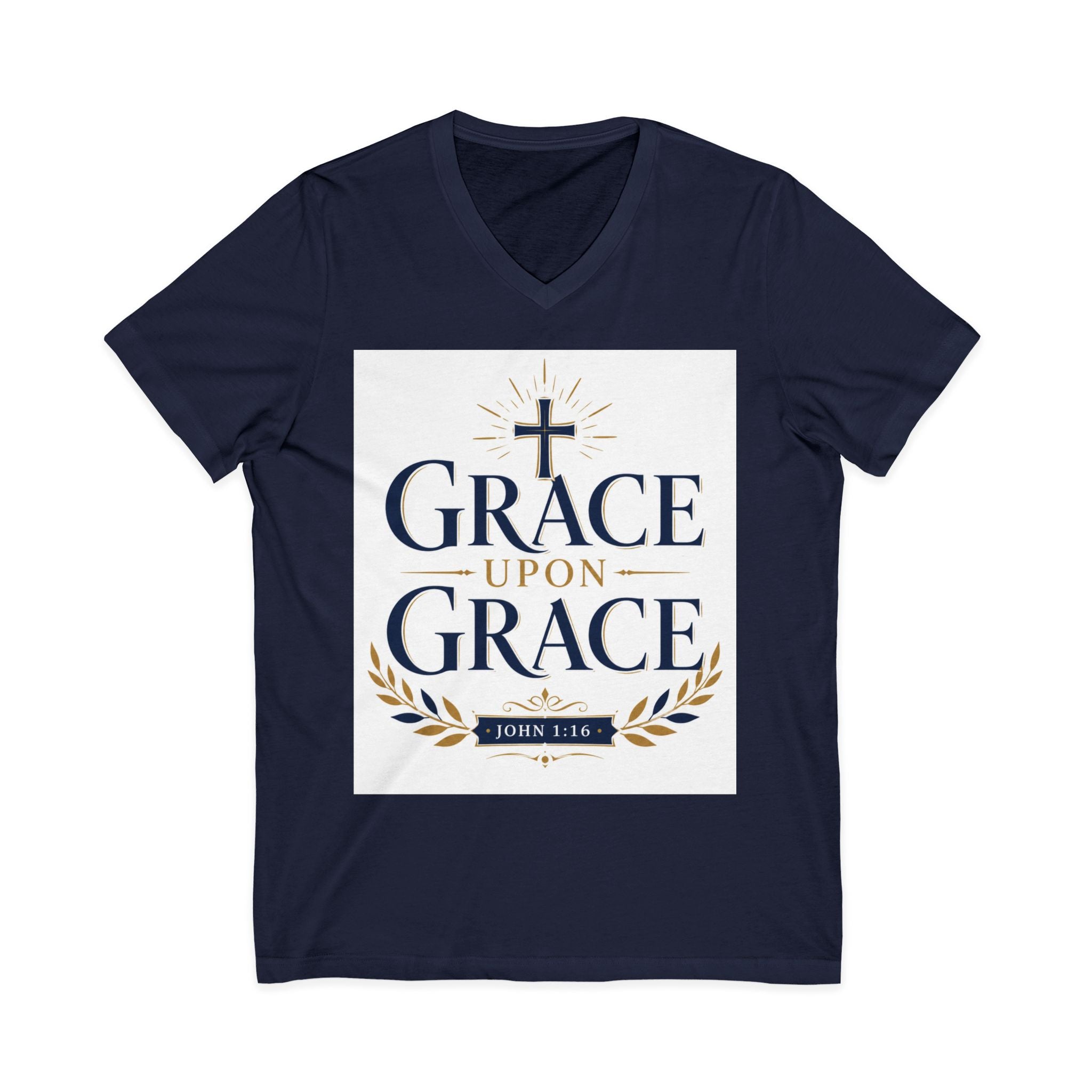 Grace Upon Grace V-Neck Tee — Christian Faith Inspirational Shirt (John 1:16)
