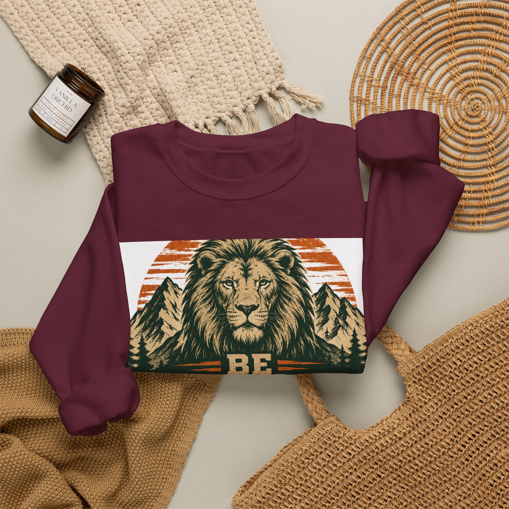 Be Strong and Courageous Crewneck Sweatshirt – Joshua 1:9 Lion Graphic