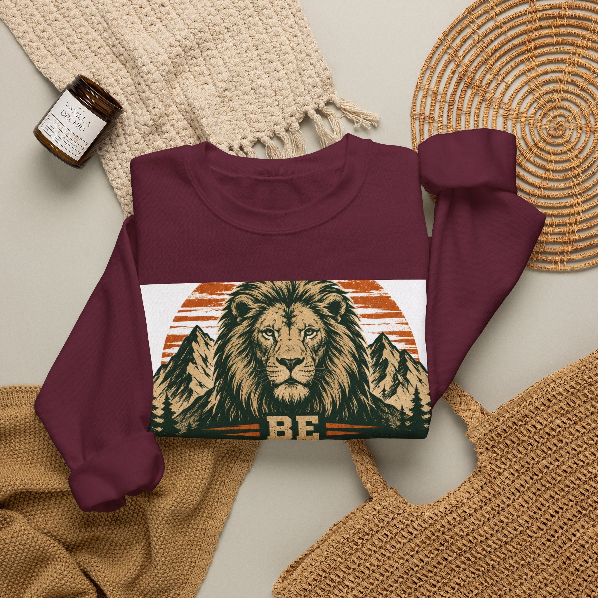 Be Strong and Courageous Crewneck Sweatshirt – Joshua 1:9 Lion Graphic