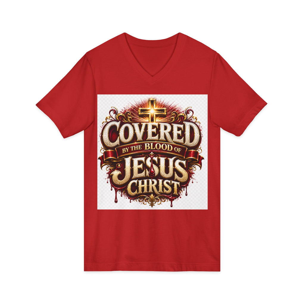 Covered by the Blood of Jesus T-Shirt — Christian Faith V-Neck Tee