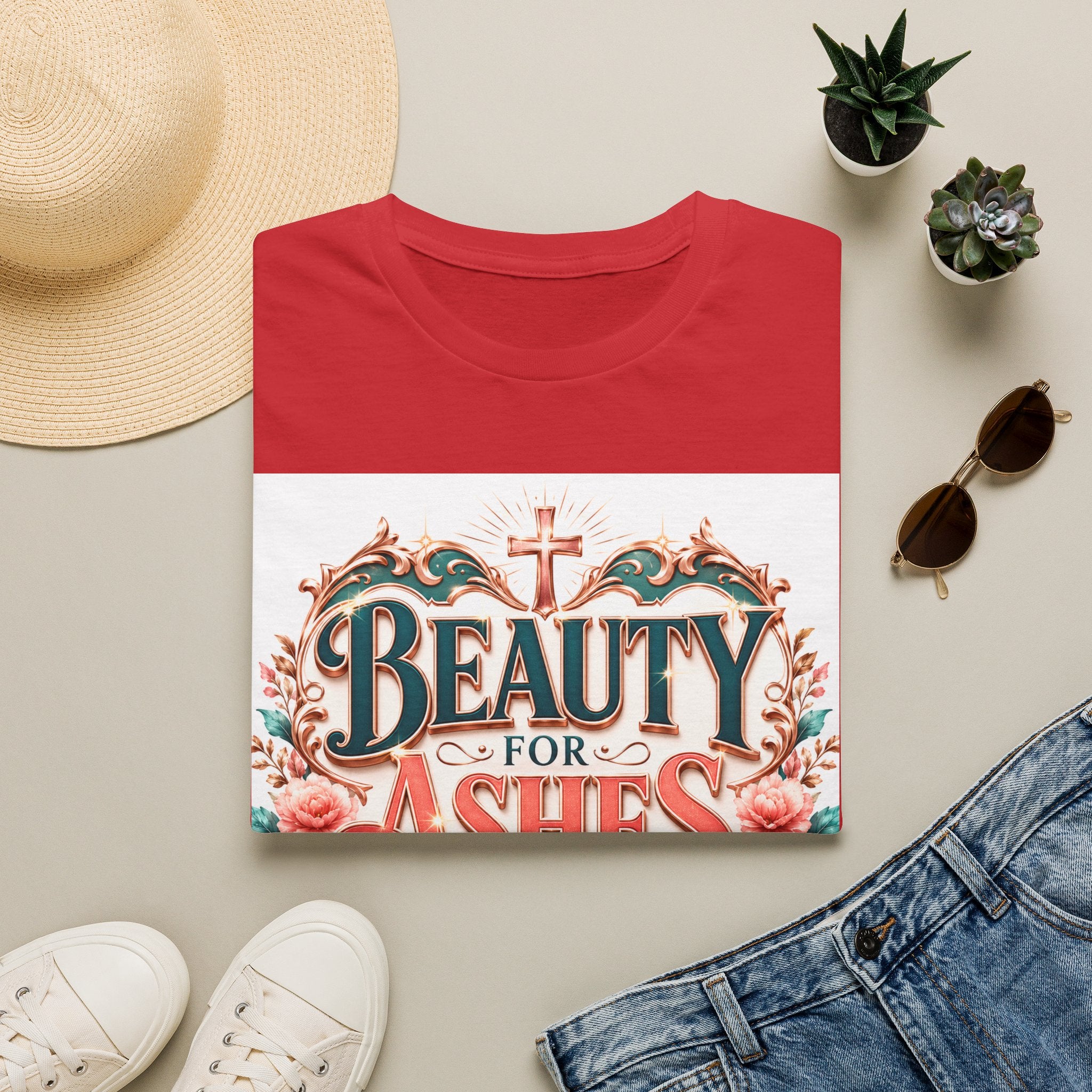 Beauty for Ashes T-Shirt — Christian Faith Floral Tee (Joy for Mourning)