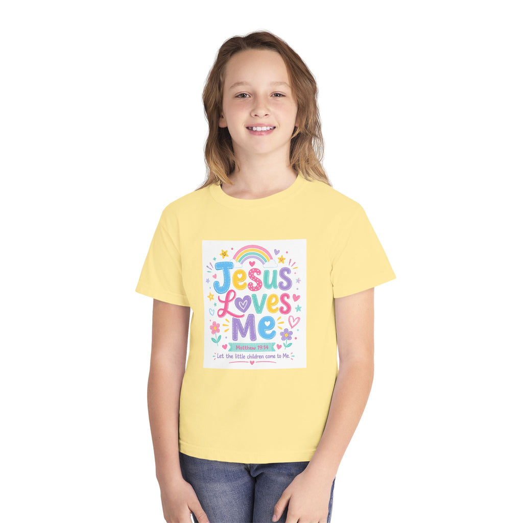 Youth Tee - "Jesus Loves Me" Colorful Kids Christian Graphic Shirt