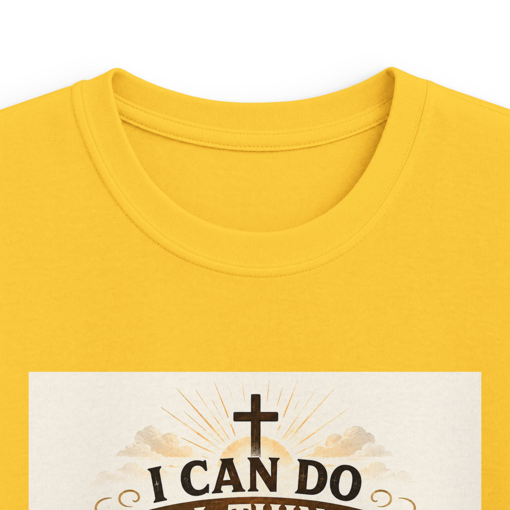 Kids Christian Tee — “I Can Do All Things Through Christ” Bible Verse Shirt