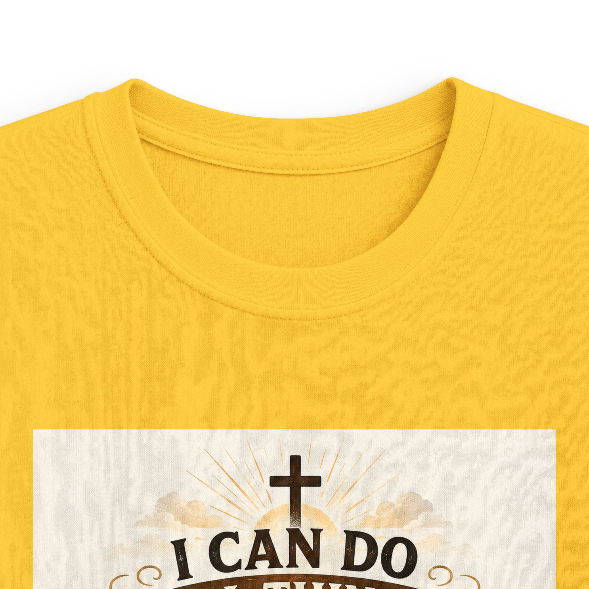 Kids Christian Tee — “I Can Do All Things Through Christ” Bible Verse Shirt