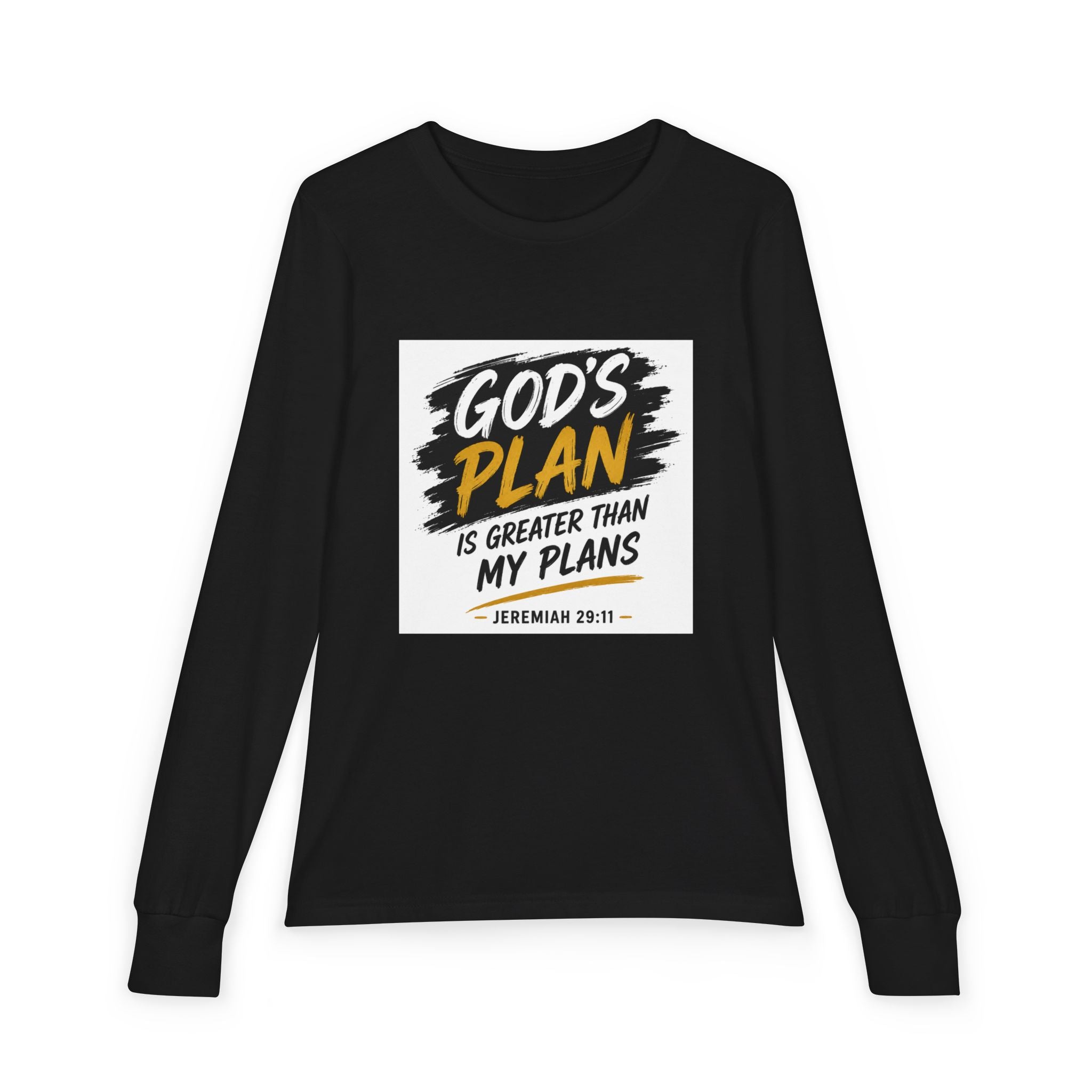 God's Plan Youth Long Sleeve Tee — "God's Plan Is Greater Than My Plans" Christian Kids Shirt
