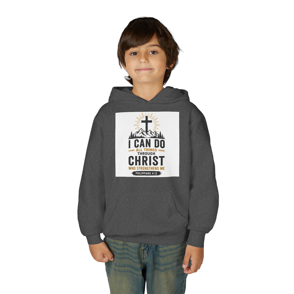 Christian Youth Hoodie - "I Can Do All Things Through Christ" Faith Pullover