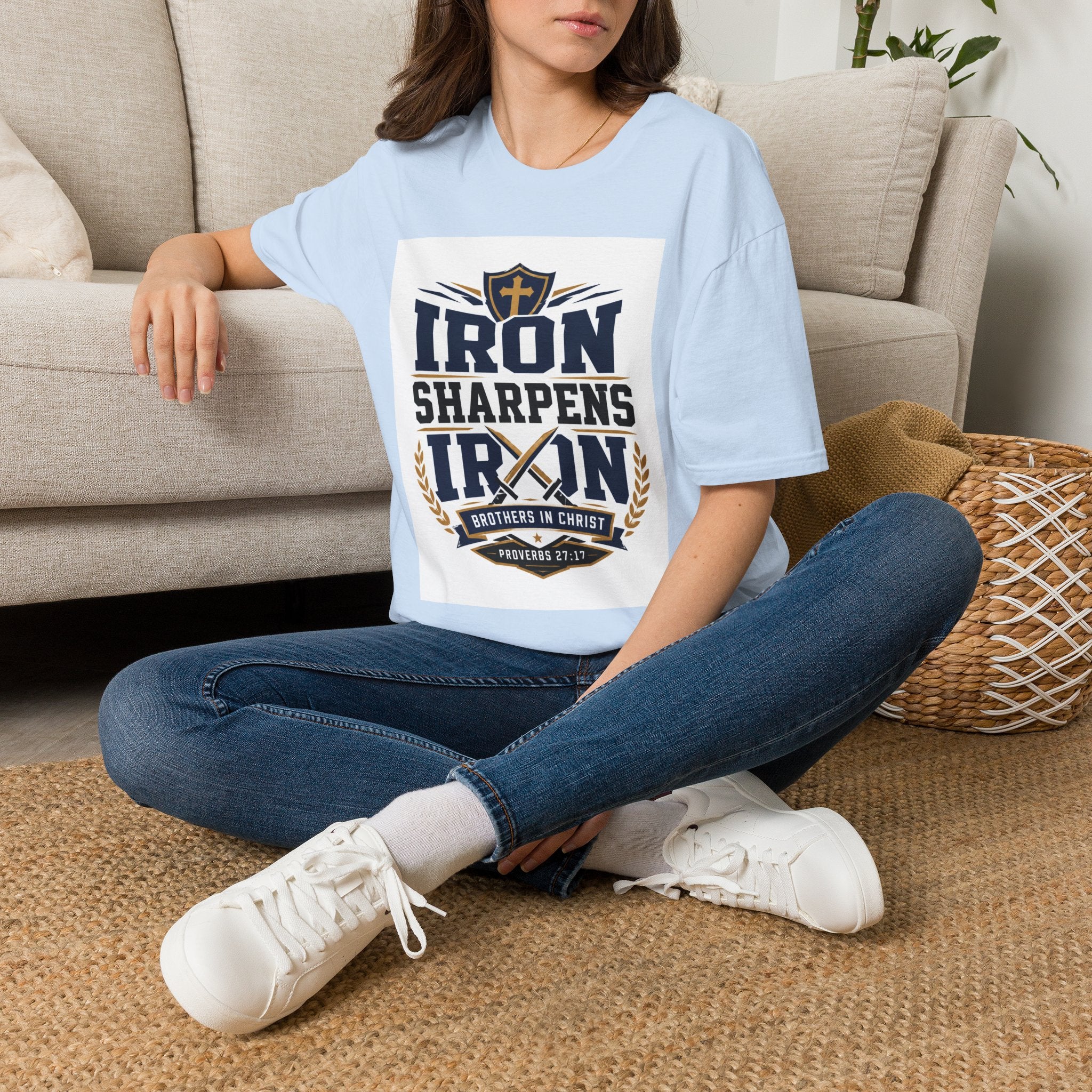 Iron Sharpens Iron T-Shirt — Christian Faith Shield Design