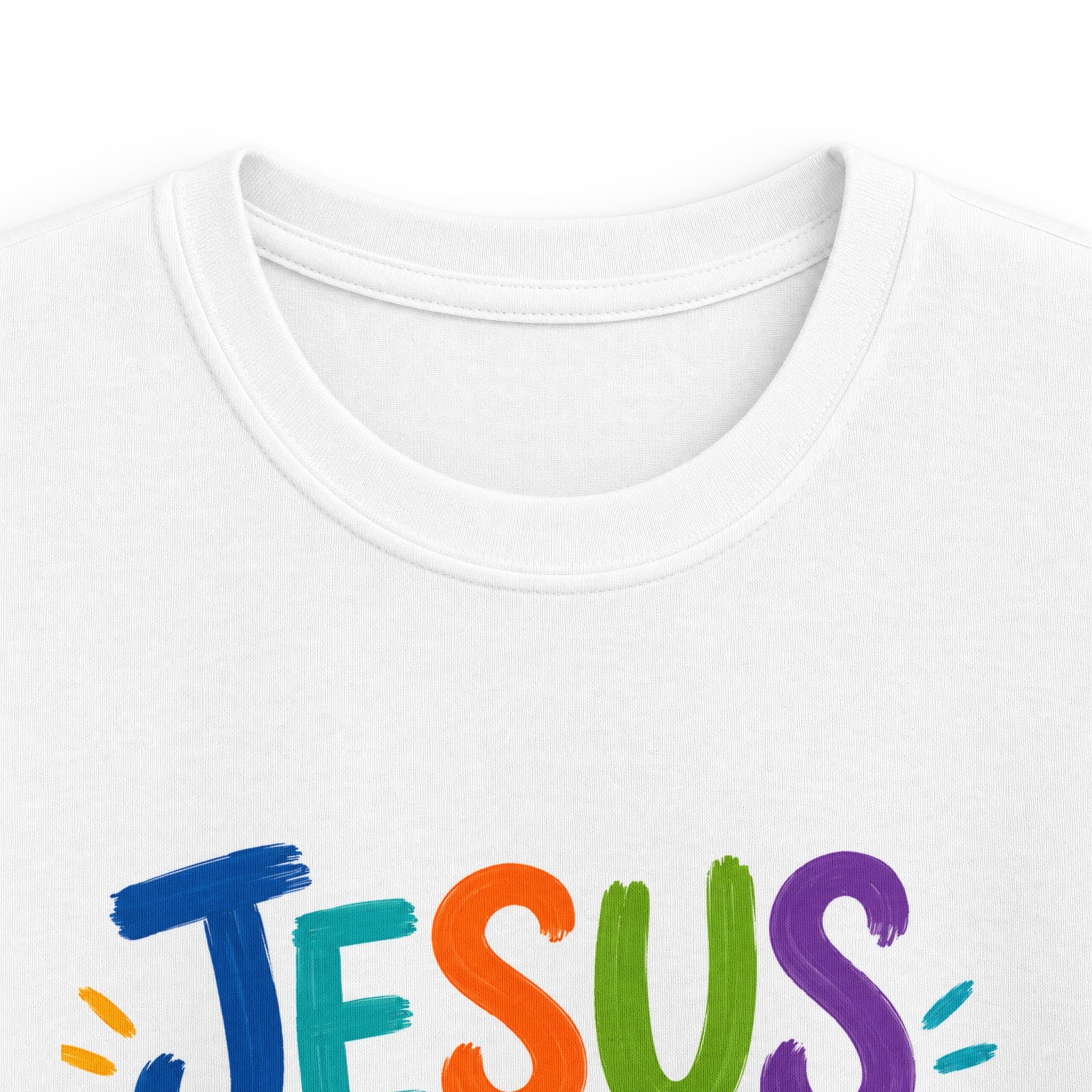 Kids Tee — "Jesus Loves Me" Colorful Scripture T‑Shirt (John 3:16)