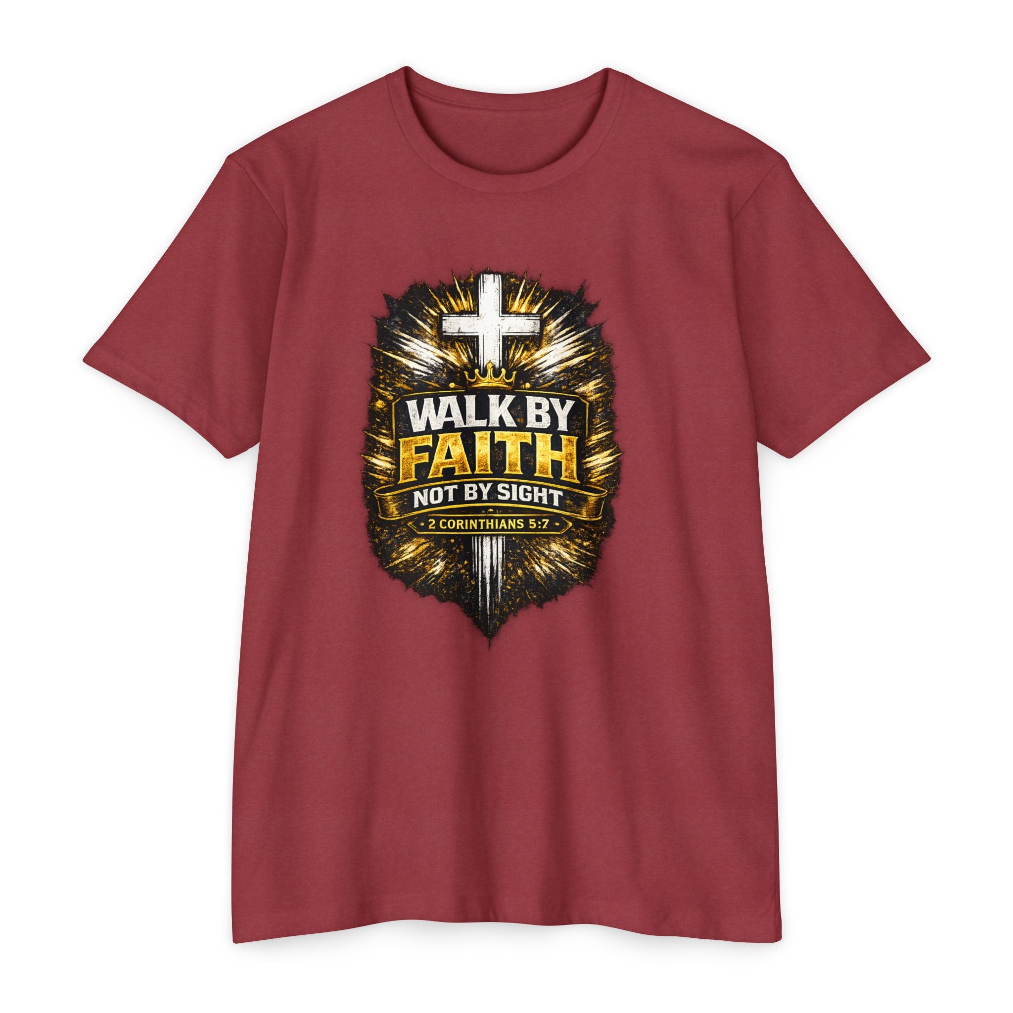 Walk By Faith T-Shirt — Christian Cross Scripture Tee (2 Corinthians 5:7)