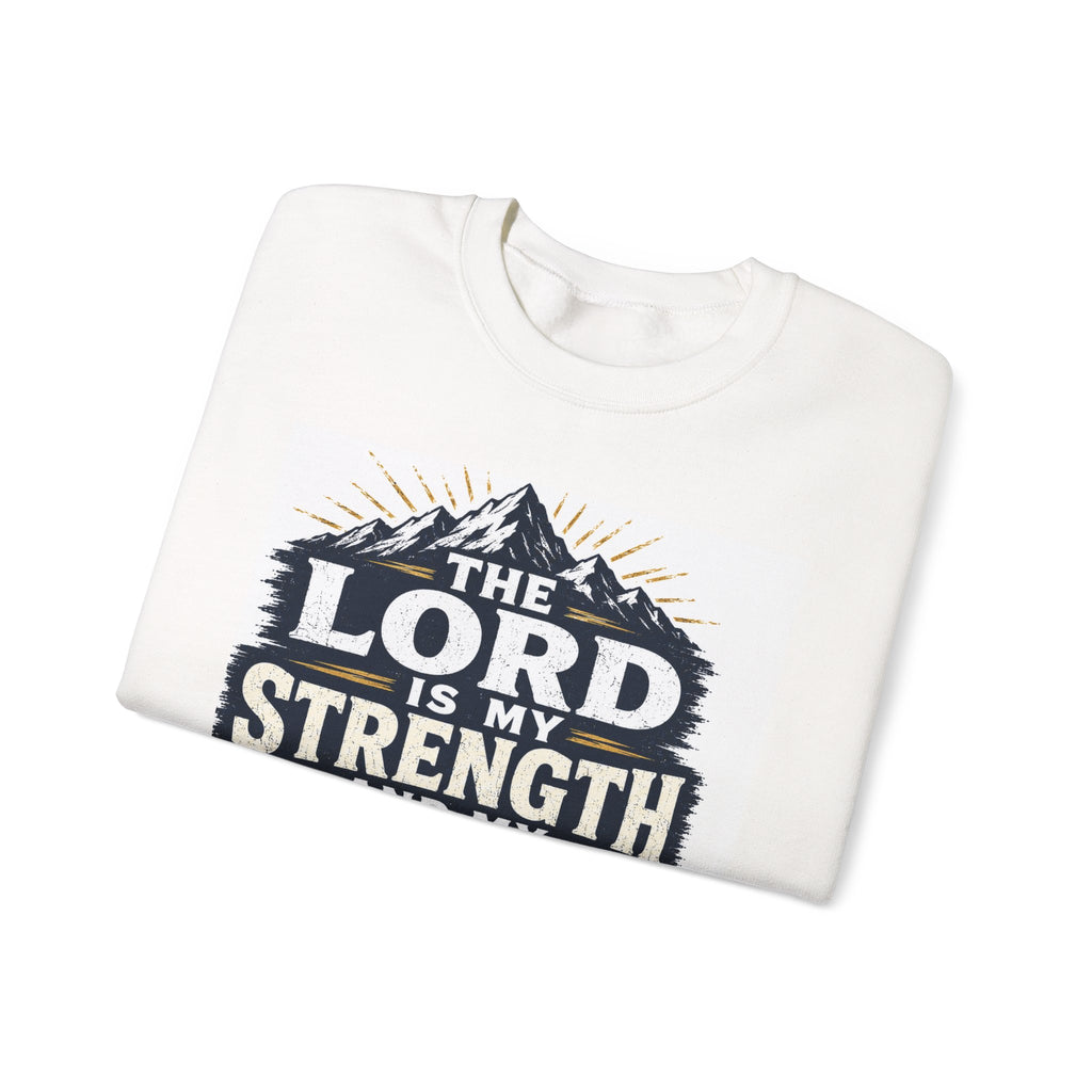 Crewneck Sweatshirt — "The Lord Is My Strength and My Shield" Psalm 28:7 Christian Pullover