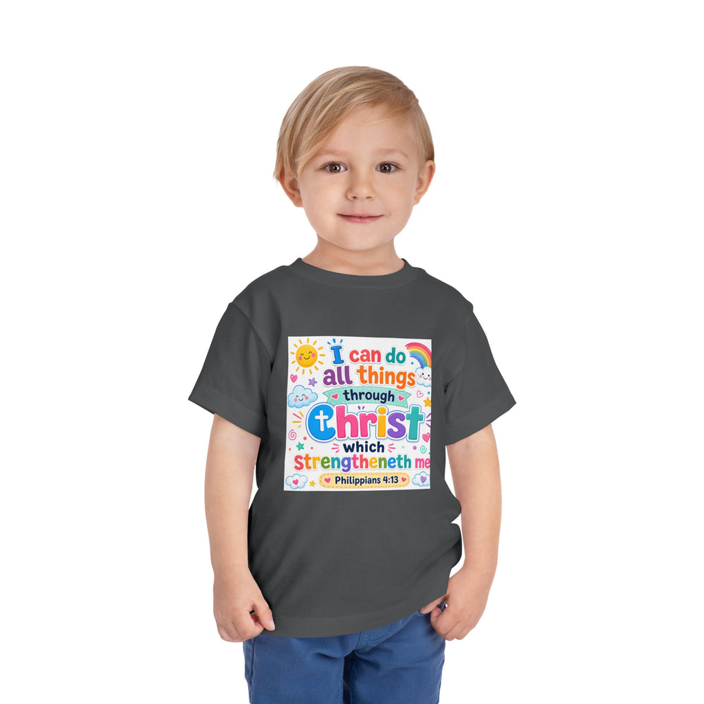 Toddler Tee — "I Can Do All Things Through Christ" Colorful Faith Shirt (Philippians 4:13)