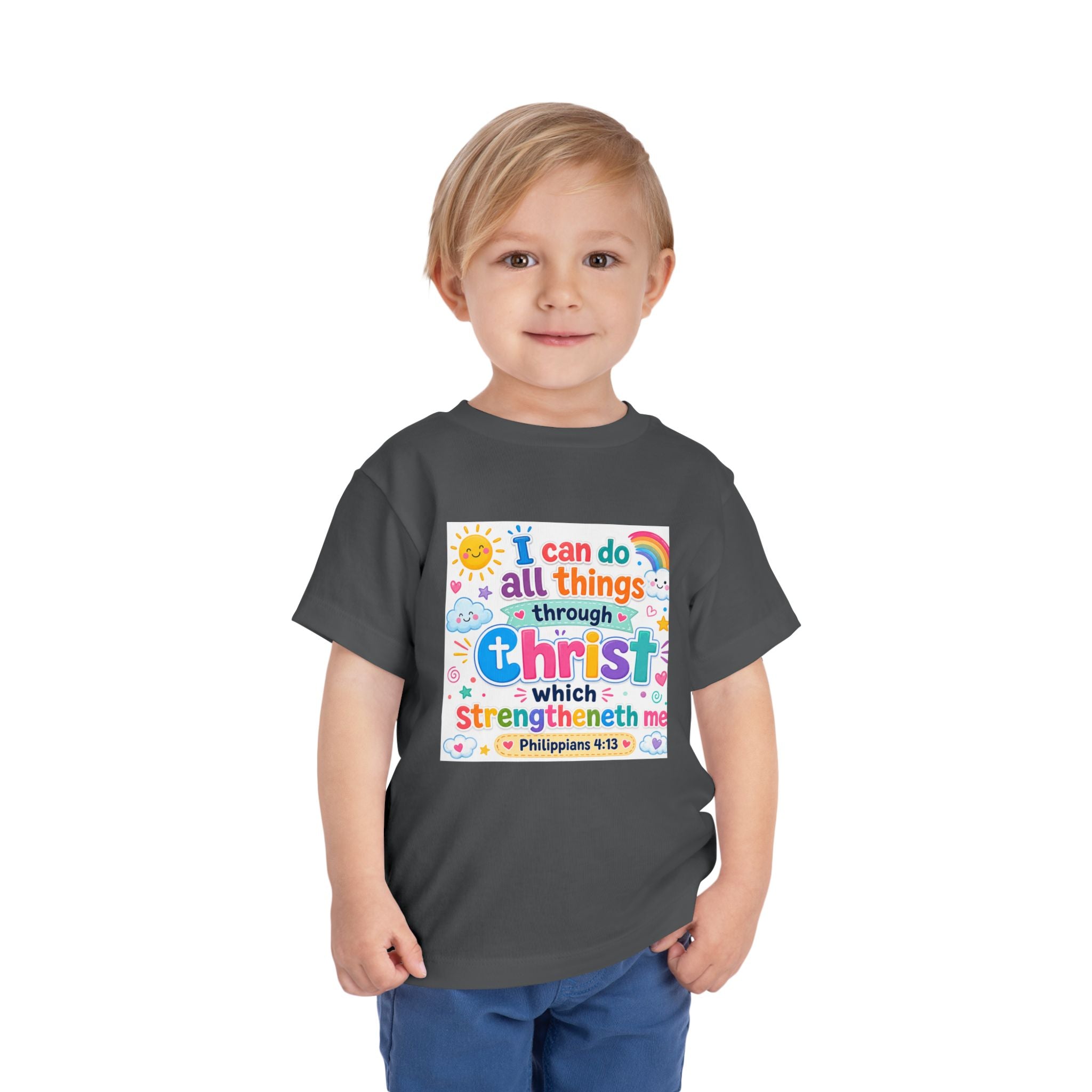 Toddler Tee — "I Can Do All Things Through Christ" Colorful Faith Shirt (Philippians 4:13)