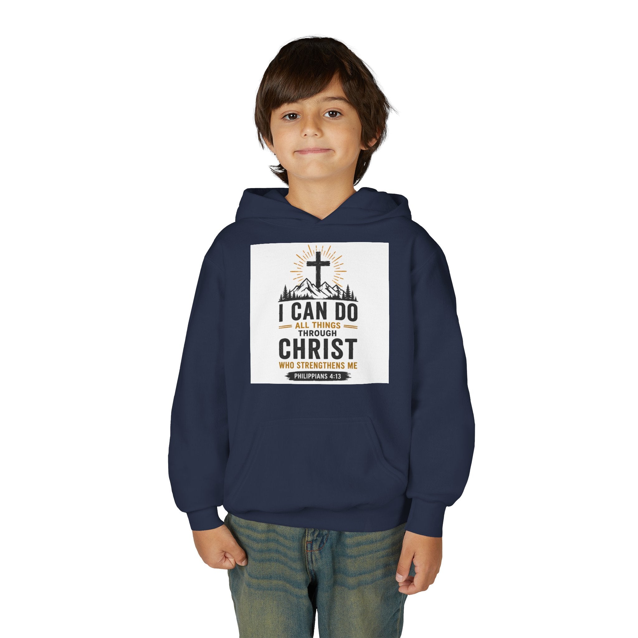 Christian Youth Hoodie - "I Can Do All Things Through Christ" Faith Pullover