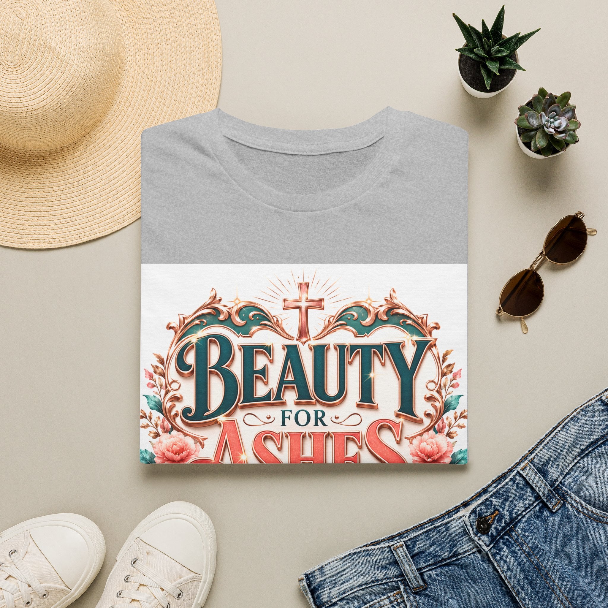 Beauty for Ashes T-Shirt — Christian Faith Floral Tee (Joy for Mourning)