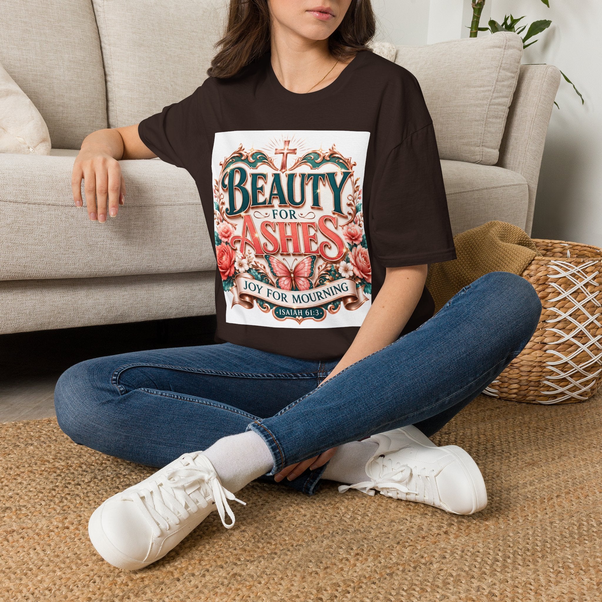 Beauty for Ashes T-Shirt — Christian Faith Floral Tee (Joy for Mourning)