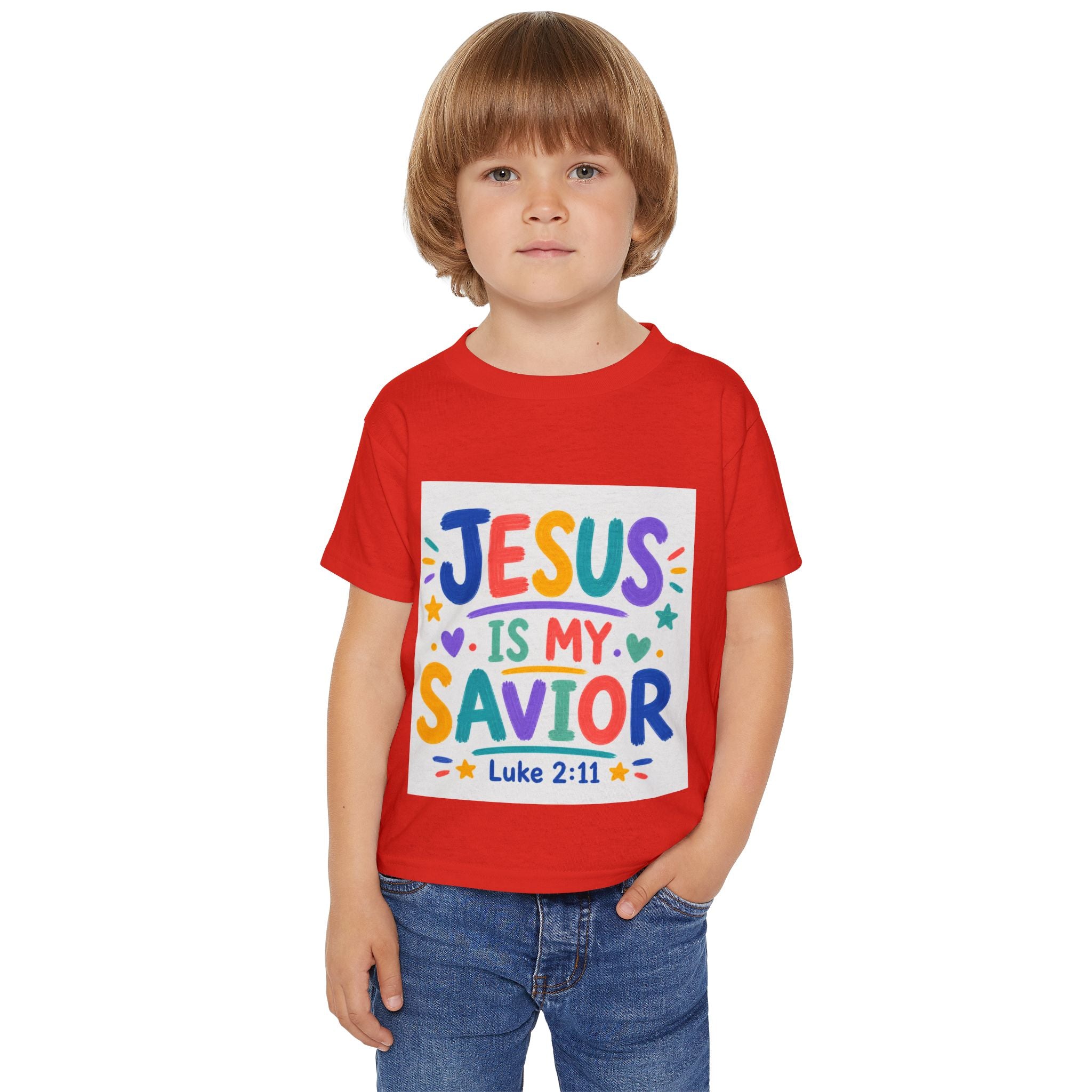 Toddler T-Shirt — "Jesus Is My Savior" Colorful Christian Kids Tee (Luke 2:11)