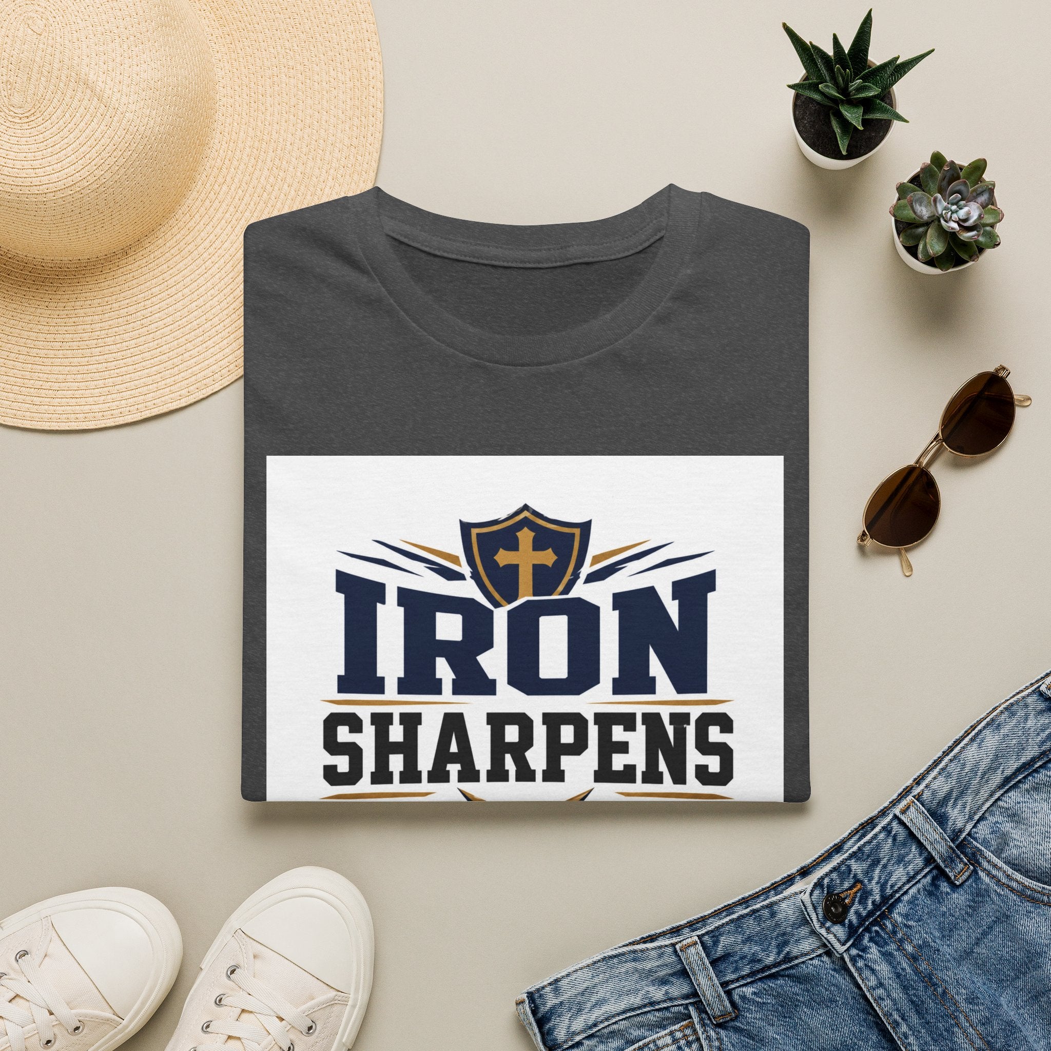 Iron Sharpens Iron T-Shirt — Christian Faith Shield Design
