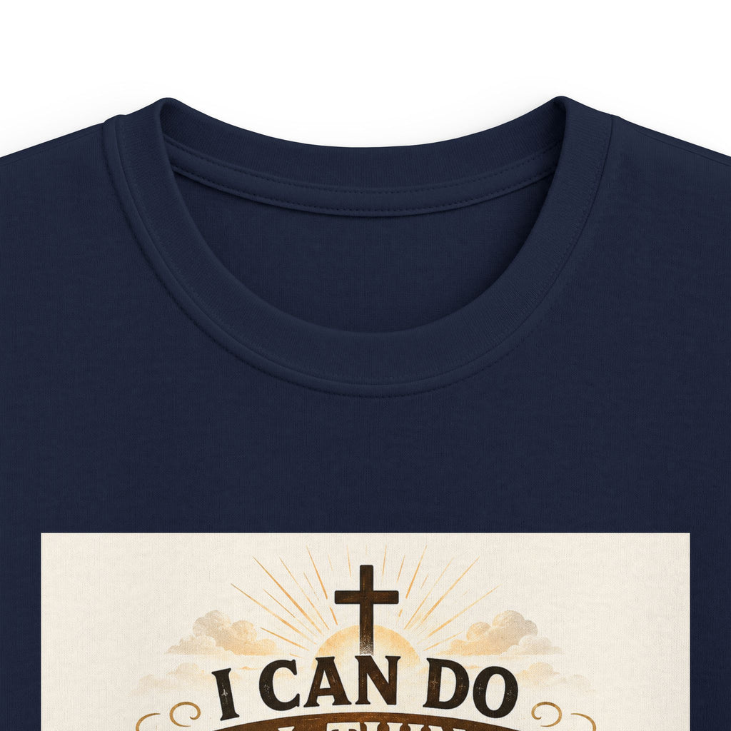 Kids Christian Tee — “I Can Do All Things Through Christ” Bible Verse Shirt