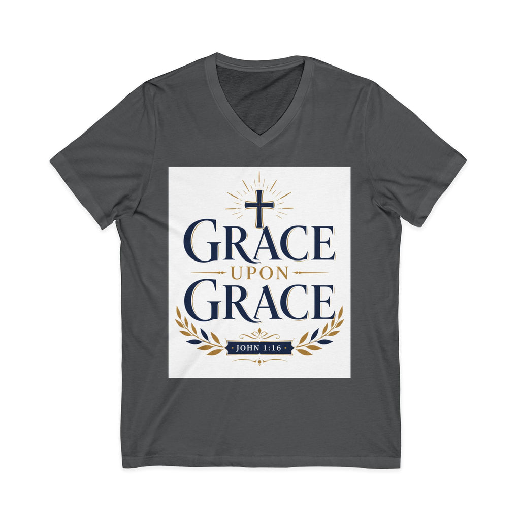 Grace Upon Grace V-Neck Tee — Christian Faith Inspirational Shirt (John 1:16)