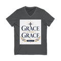 Grace Upon Grace V-Neck Tee — Christian Faith Inspirational Shirt (John 1:16)
