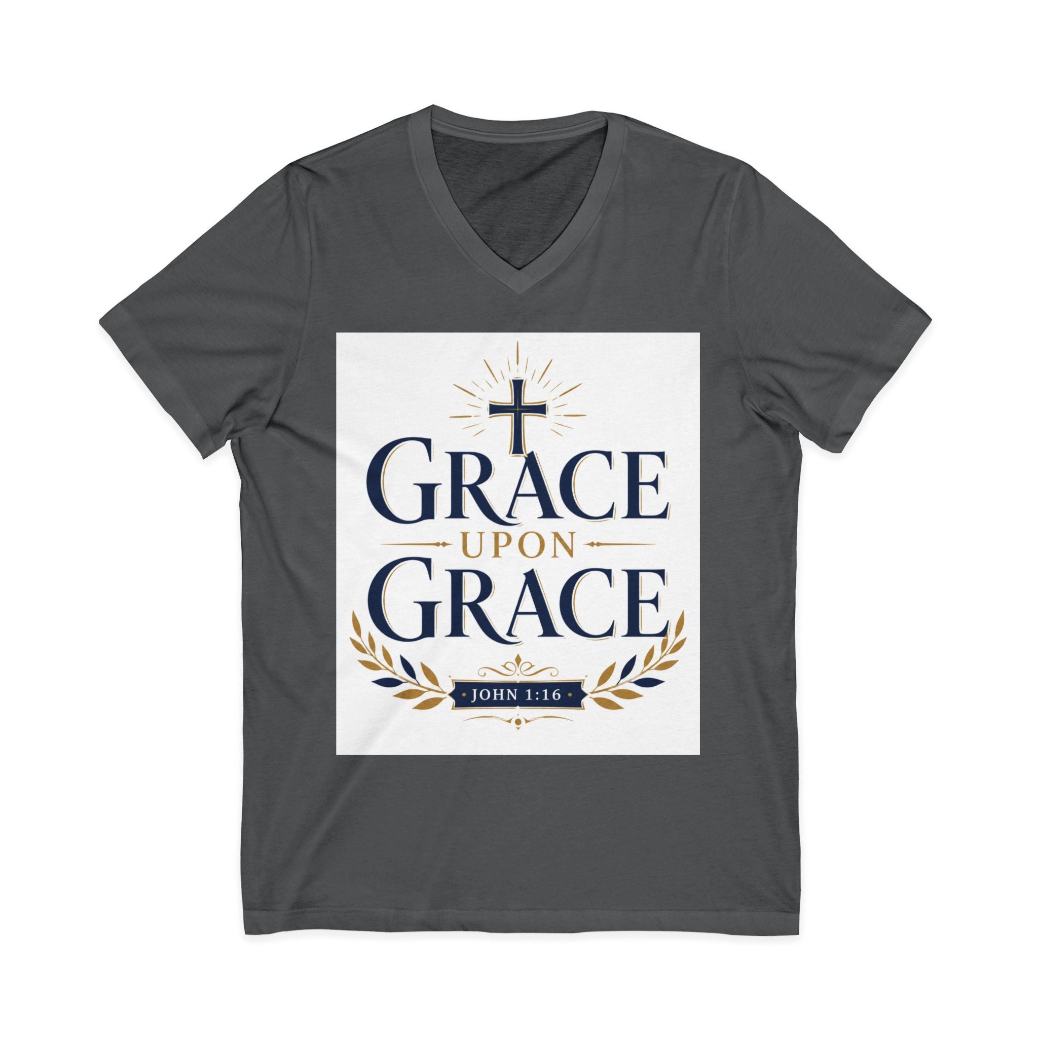 Grace Upon Grace V-Neck Tee — Christian Faith Inspirational Shirt (John 1:16)