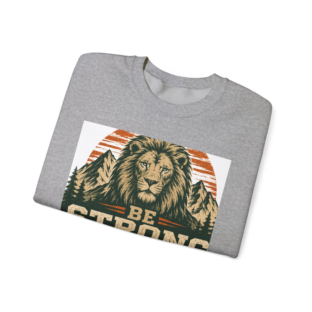 Be Strong and Courageous Crewneck Sweatshirt – Joshua 1:9 Lion Graphic