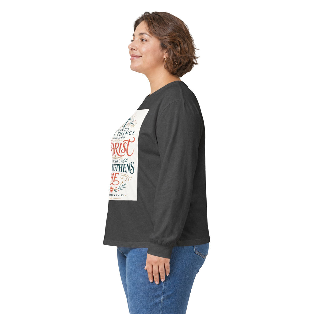 Christian Faith Long Sleeve Tee — "I Can Do All Things Through Christ" Inspirational Shirt