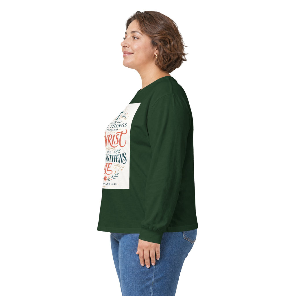 Christian Faith Long Sleeve Tee — "I Can Do All Things Through Christ" Inspirational Shirt