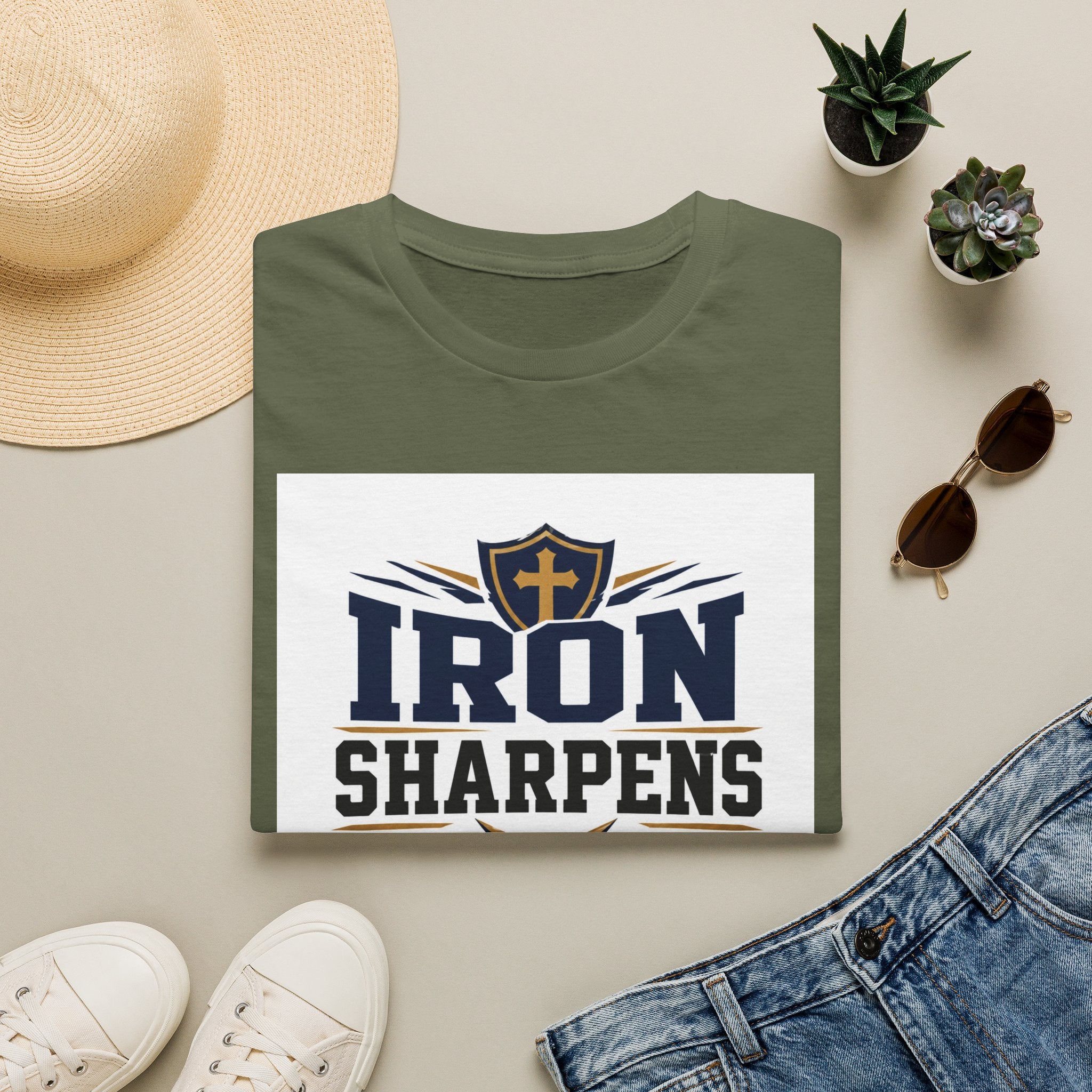 Iron Sharpens Iron T-Shirt — Christian Faith Shield Design