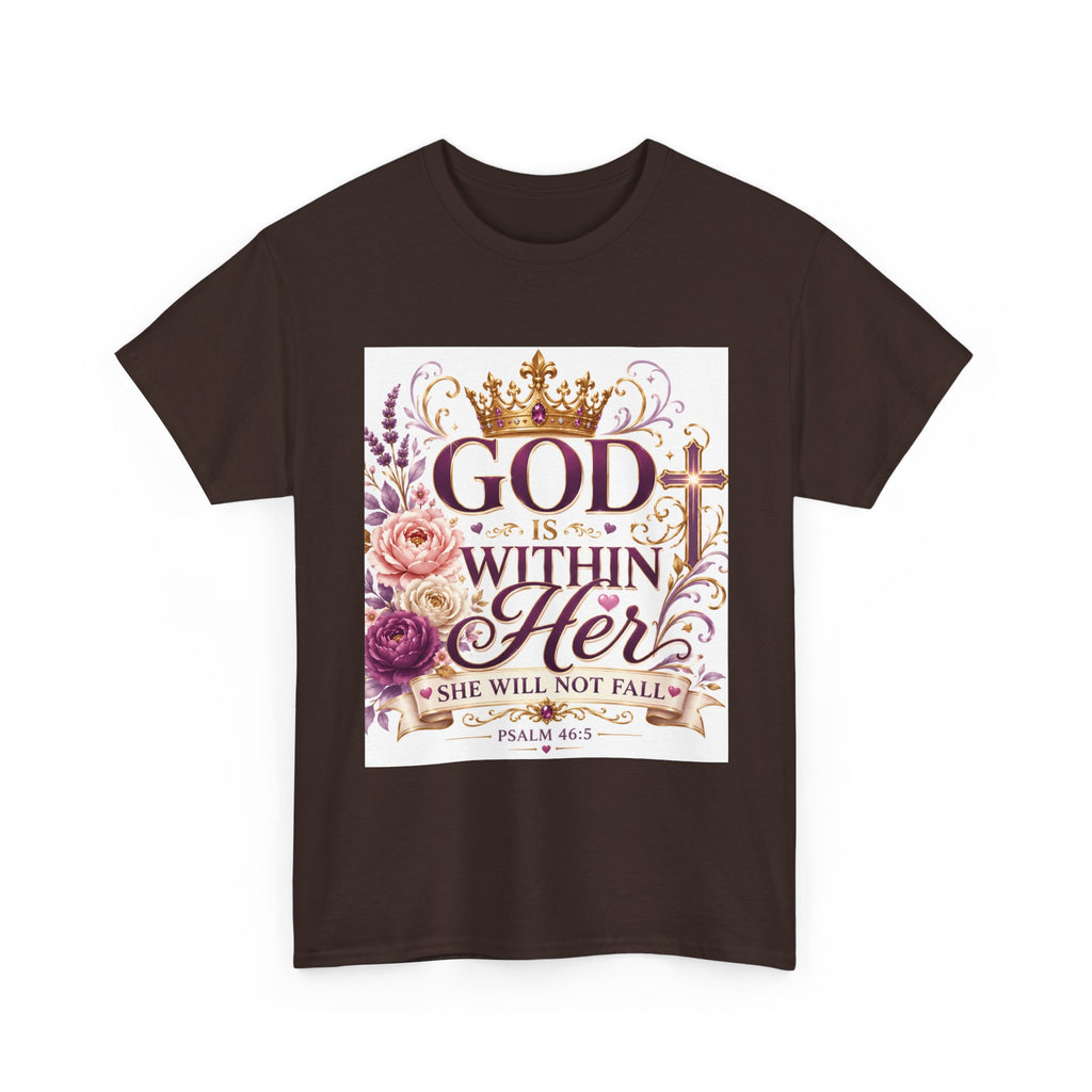 Inspirational Christian Tee - "God Is Within Her, She Will Not Fall" Floral Psalm 46:5 Shirt