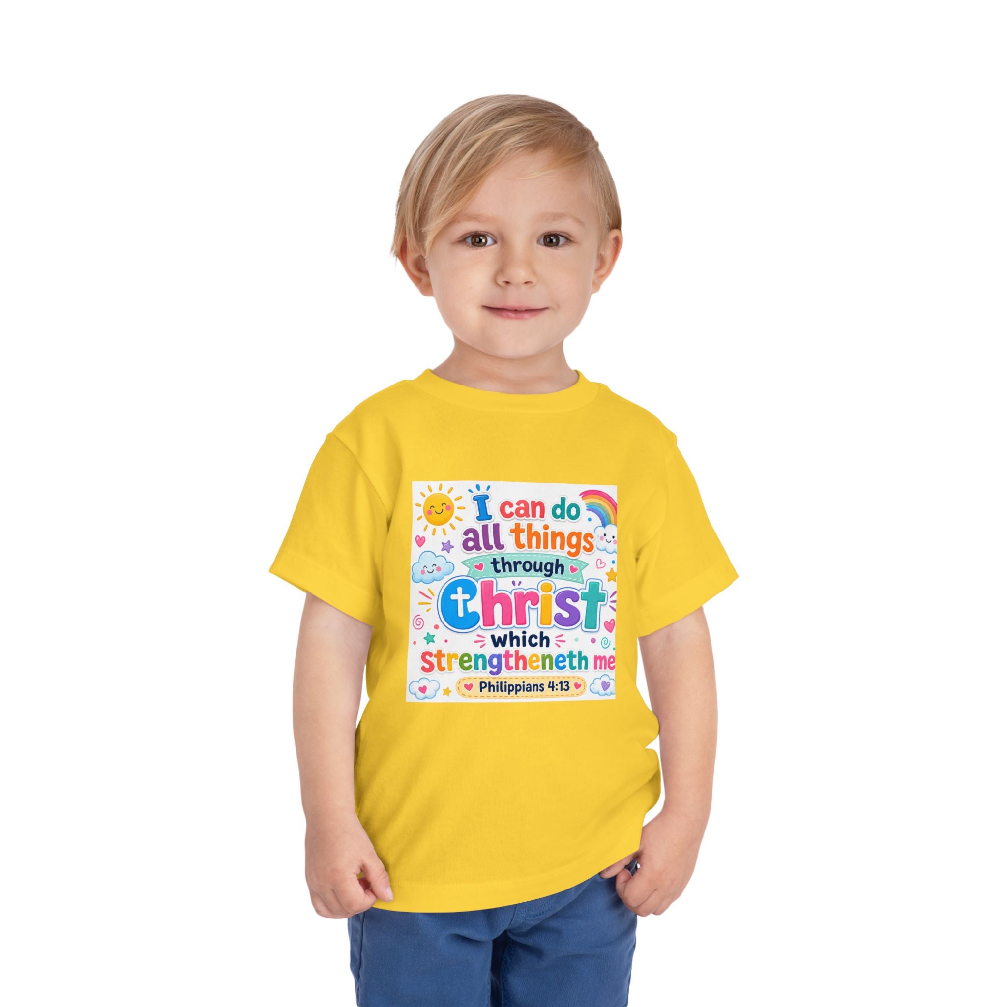 Toddler Tee — "I Can Do All Things Through Christ" Colorful Faith Shirt (Philippians 4:13)