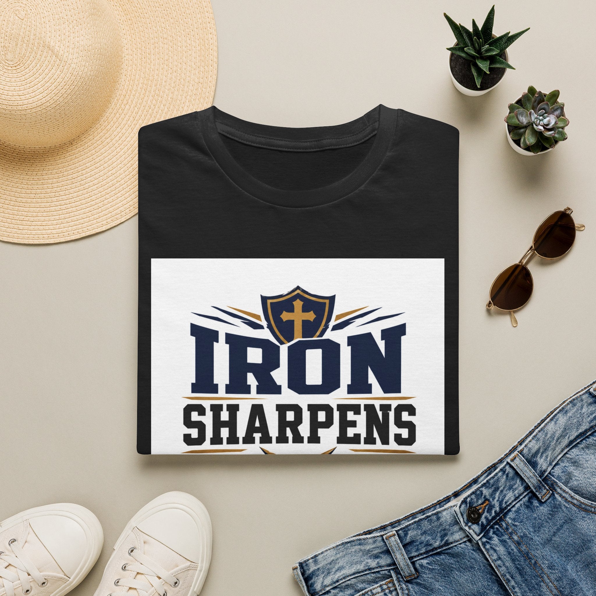 Iron Sharpens Iron T-Shirt — Christian Faith Shield Design